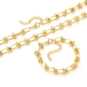 Minimalist golden knotted chain necklace and bracelet set in 304 stainless steel