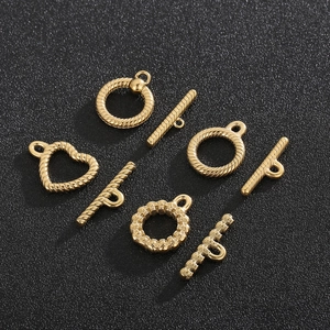Golden heart and round toggle clasps set for DIY jewelry making in polished finish