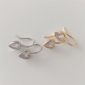 Heart Dangle Earrings With 925 Sterling Silver Earring Post Clear Cubic Zirconia Minimalist Korean Style Elegant Jewelry