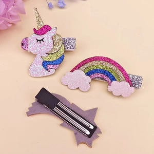 Fermagli per capelli con unicorno e arcobaleno glitterati per bambine con paillettes lucide