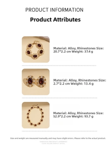 Detailed size specifications for vintage gold alloy necklace and earring jewelry set
