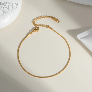 Classic gold stainless steel flat snake chain anklet with lobster clasp and extension