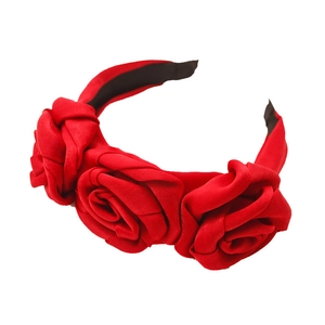 Fashionable red silk artificial rose headband for women, stylish floral hair accessory