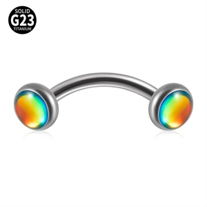 G23 titanium curved eyebrow ring with iridescent gradient glitter stone inlays