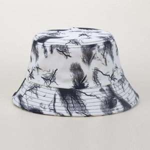 Foldable cotton fisherman bucket hat with abstract black and white lightning tree pattern