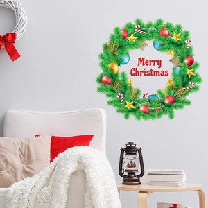 Christmas wreath wall sticker with Merry Christmas text for festive home decoration