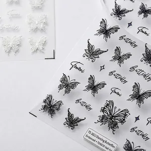 Butterfly Nail Art Stickers 5D Embossed Floral PET Adhesive Manicure Decals 3D Textured Elegant Decoration For Women