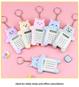 Mini cartoon bear calculators in five colors with metal keychains and 8-digit displays