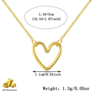 Minimalist S925 sterling silver gold heart pendant necklace for women with size chart