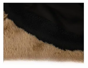 Detail view of thickened inner sweatband and brown faux fur lining with neat stitching