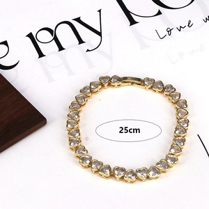 Exquisite 18k gold heart-shaped tennis bracelet with sparkling zircons and 25cm length