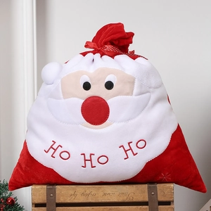Large Santa Claus velvet gift bag with drawstring and HO HO HO embroidery on wood box