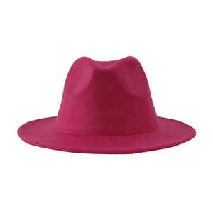 Deep pink wool felt fedora hat with a classic wide brim and stylish indented crown