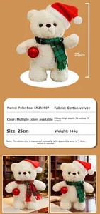 Specifiche dettagliate delle dimensioni per l'orso polare di peluche da 25cm con cappello