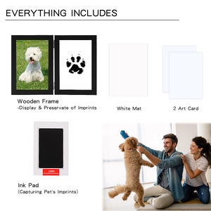 Detail view of double wooden pet memorial frame kit with ink pad and art cards