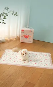 Tapis absorbants pour animaux avec motifs de chats sur parquet avec un chat blanc