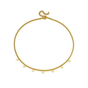 Chic gold titanium steel necklace with star pendants and cuban chain on white background