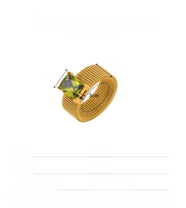 Mesh style gold stainless steel ring featuring a rectangle green zircon setting