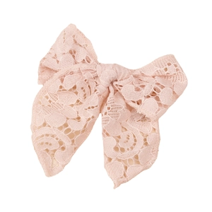 Pink lace bow hair clip with embroidered floral patterns for baby girls princess style
