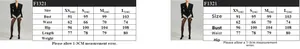 Detailed size chart for the V-neck lace bodysuit blazer showing XS to L measurements