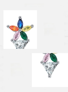 Detailed macro view of 925 sterling silver earrings with five-color marquise zircon petals