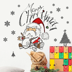 Festive Santa Claus and reindeer wall sticker for Christmas home decor in living rooms
