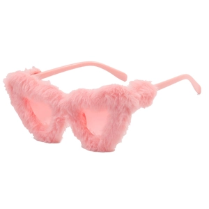 Women Heart Shaped Sunglasses With Faux Fur Plush Frame UV400 Protection Novelty Party Trendy Eyewear