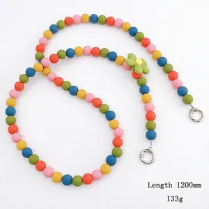 Colorful matte beaded crossbody phone strap with flower charm and metal rings 1200mm