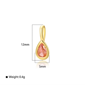 18k gold plated drop pendant with pink pear-cut zircon and detailed size markers