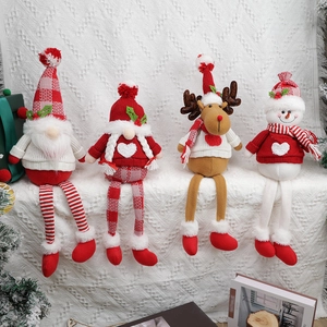 Christmas Plush Dolls Ornaments Knitted Fabric Long Legged Sitting Gnomes Snowman Reindeer Holiday Home Decoration Nordic Heart Pattern