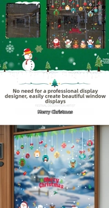Détail d'autocollants statiques Père Noël et bonhomme de neige pour vitrine de fête