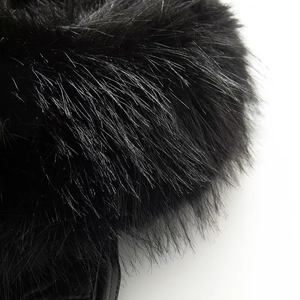 Macro view of black faux fur collar with premium texture on leather jacket