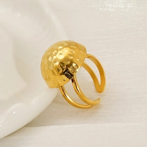 French style gold dome ring with hammered texture and adjustable triple band design
