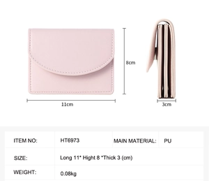 Detailed dimension guide for pink PU leather short wallet with zip pocket and snap button