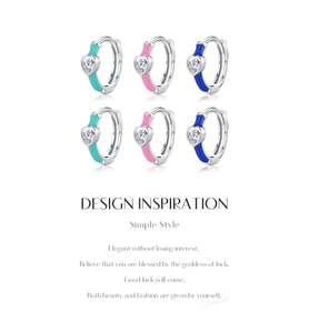 S925 silver heart hoop earrings set featuring colorful enamel and sparkling crystal stones