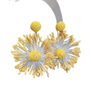 Handcrafted yellow woven flower stud earrings with elegant sunflower petal design