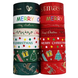 Christmas ribbon set in red and green with festive patterns for gift packaging