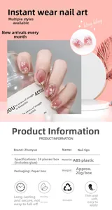 Detail of pink gradient press-on nails with white camellia flowers and 24-piece set