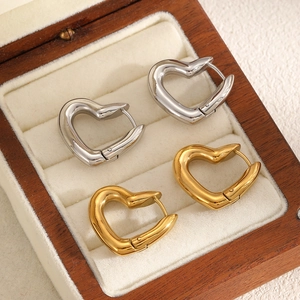Heart Hoop Earrings Stainless Steel High Polish Minimalist Jewelry Women Fashion