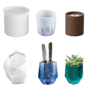 Silicone Molds For Resin Plaster Candle Cup Hexagon Round Pen Holder Makeup Brush Storage Jar Geometric Craft Tools