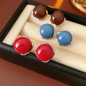 Round Acrylic Stud Earrings With Silver Earring Post Vintage Simple Colorful Jewelry For Women