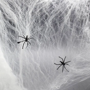 Halloween decorative white spider web with two black spiders for haunted house decor