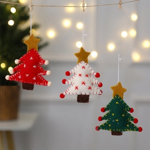 Christmas Tree Stocking Snowflake Ornaments Handmade Wool Felt Fabric Hanging Pendants Festive Holiday Decor Nordic Style