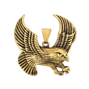 Vintage gold stainless steel flying eagle pendant with detailed feather texture engraving
