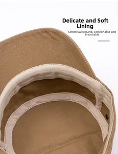 Detailed close-up of breathable cotton sweatband inside the brown cadet hat