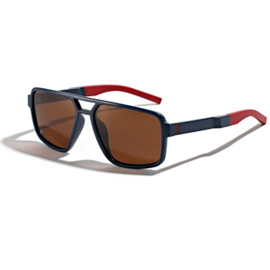 Square TR90 polarized sunglasses in deep blue and red frame with brown lenses