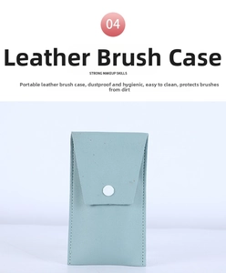 Green PU leather makeup brush pouch with snap closure and durable stitched edges