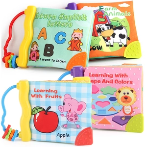 Baby Cloth Book Soft Activity Sensory Toy With Teether Crinkle Paper Squeaker Washable Educational Alphabet Animals Fruits
