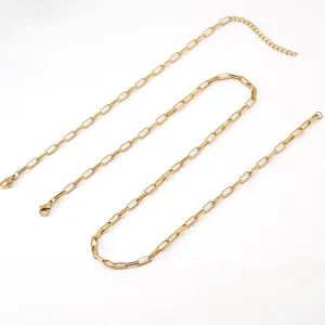 Paperclip Link Chain Necklace And Bracelet Stainless Steel 18K Gold Plated Minimalist Adjustable Jewelry For Women