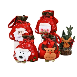 Set of 4 cute 3D Christmas drawstring gift bags featuring Santa, Snowman and Reindeer